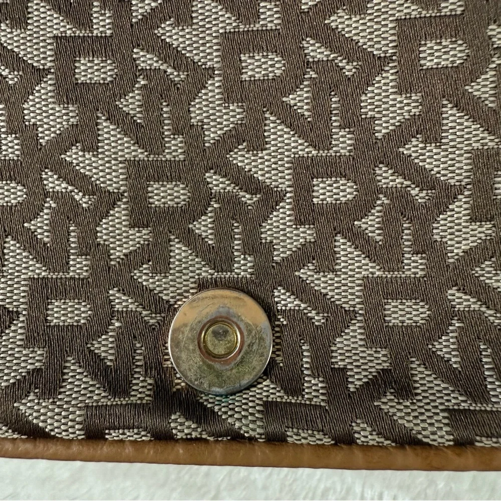 DKNY Tan Genuine Leather and Fabric Crossbody Handbag